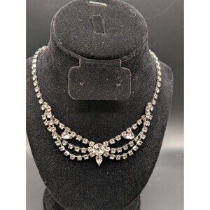 Rhinestone Necklace Silver Tone Vintage Modern